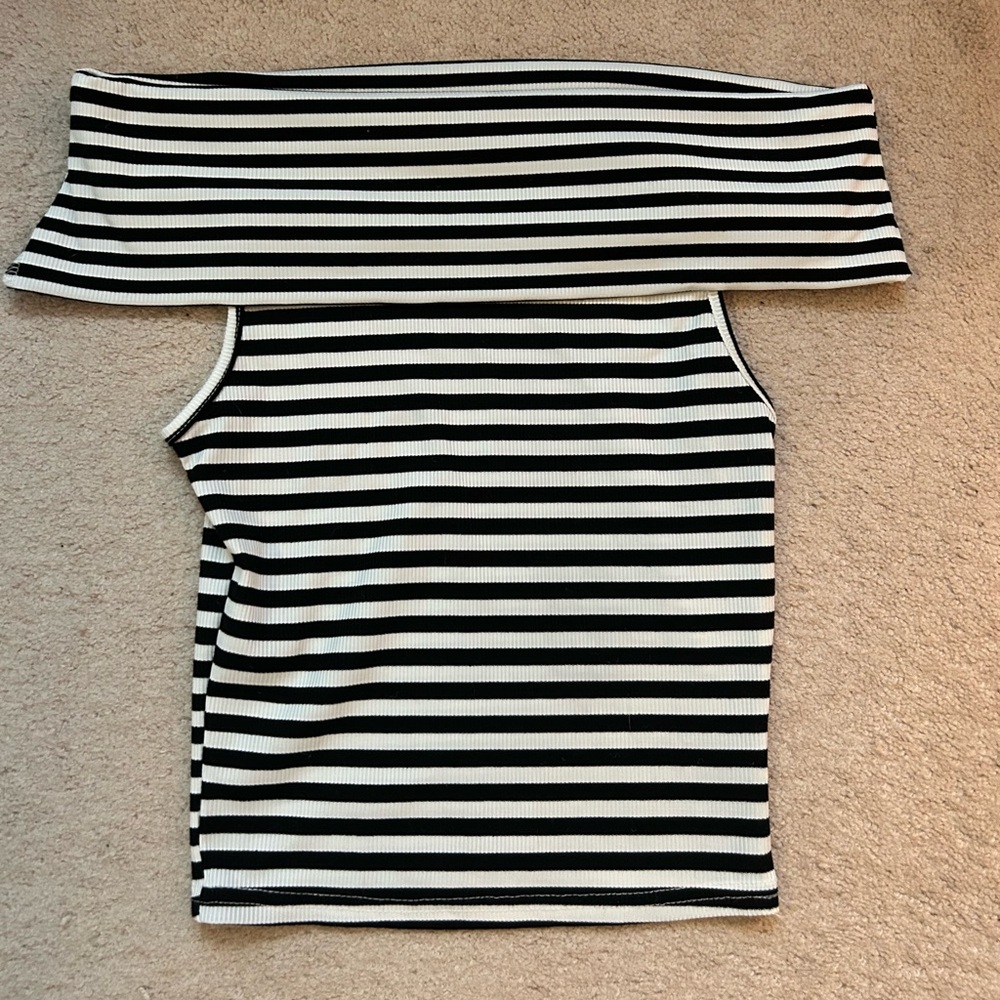 Black and White Striped Off-Shoulder Top